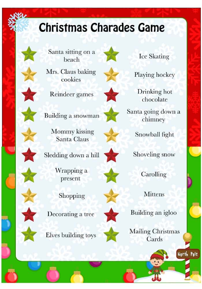 This image for Christmas Charades is a Christmas party game the exclusive holiday version for Christmas themes.